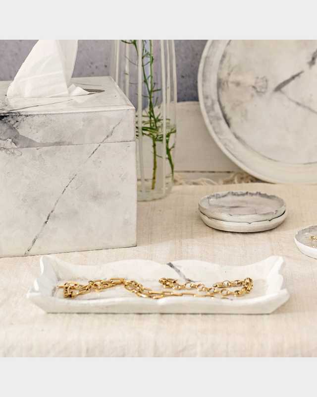 Florentine Wooden Accessories Marble Small Rectangular Tray